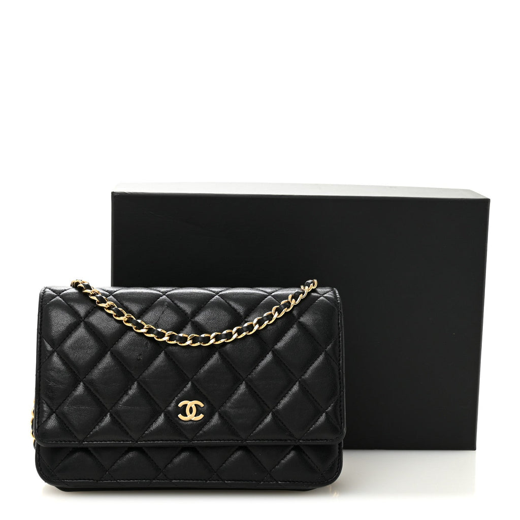 Lambskin Quilted Wallet On Chain WOC Black