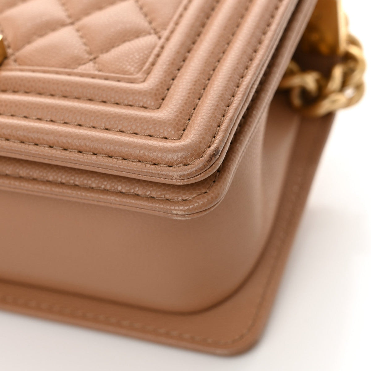 Caviar Quilted Small Top Handle Boy Flap Beige