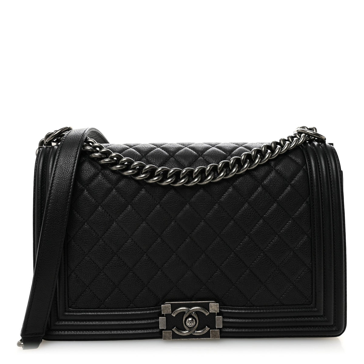 Grained Calfskin Quilted New Medium Boy Flap Black