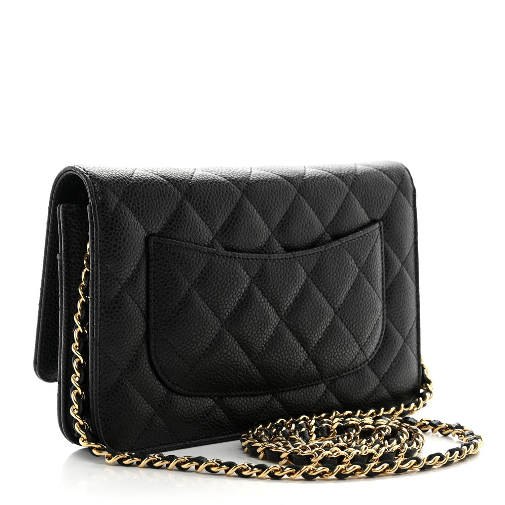 Caviar Quilted Wallet on Chain WOC Black