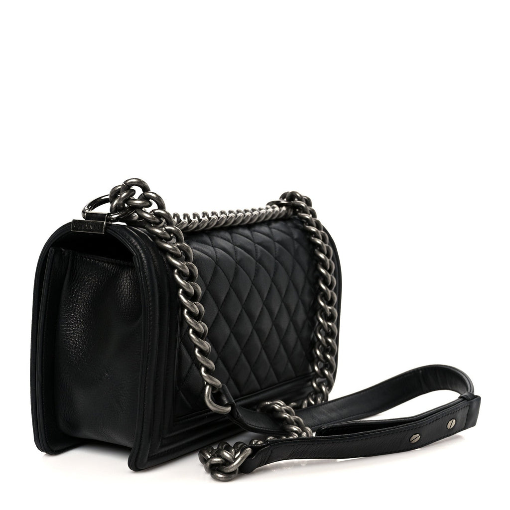 Calfskin Quilted Medium Boy Flap Black