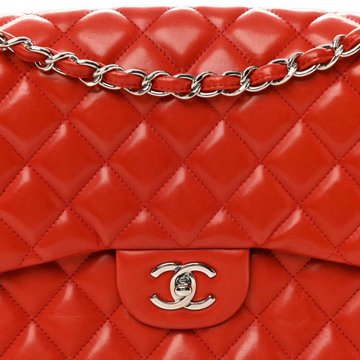 Lambskin Quilted Jumbo Double Flap Red