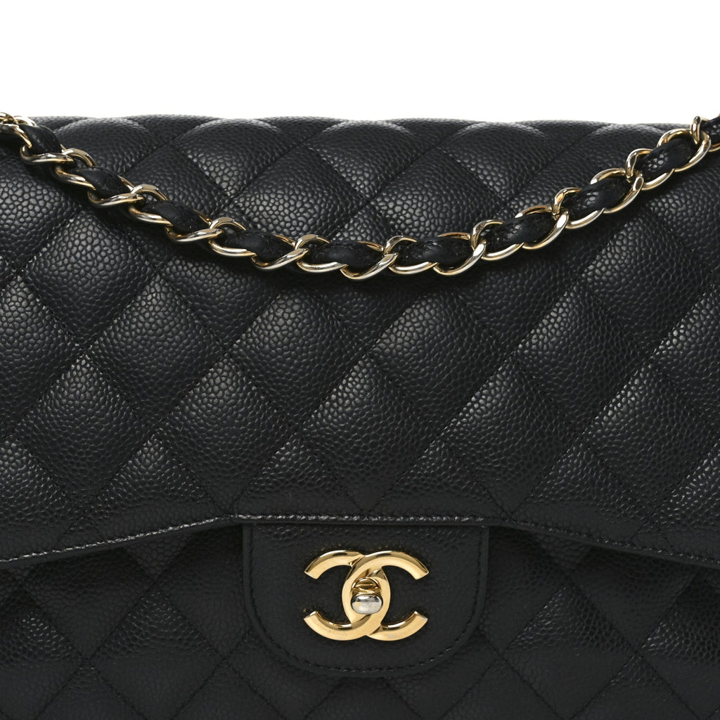 Caviar Quilted Jumbo Double Flap Black