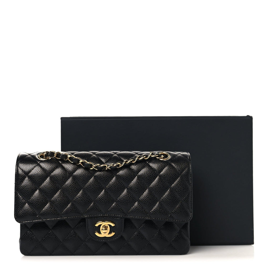 Caviar Quilted Medium Double Flap Black