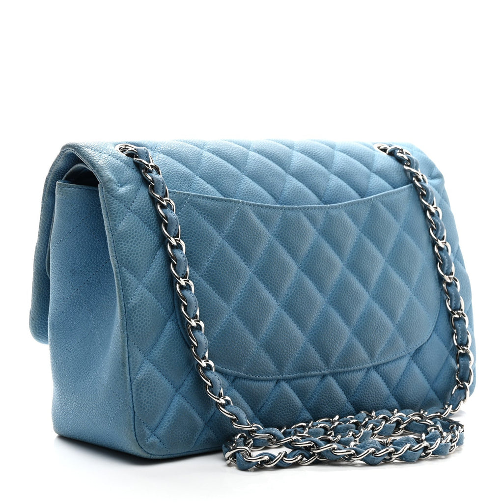 Iridescent Caviar Quilted Jumbo Double Flap Blue