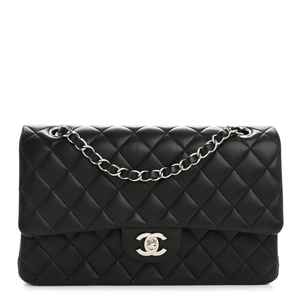 Lambskin Quilted Medium Double Flap Black