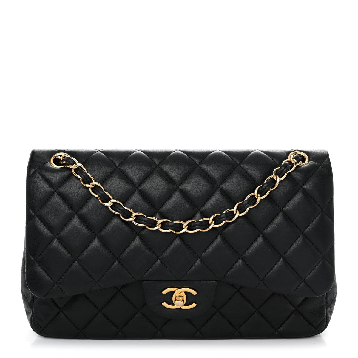 Lambskin Quilted Jumbo Double Flap Black