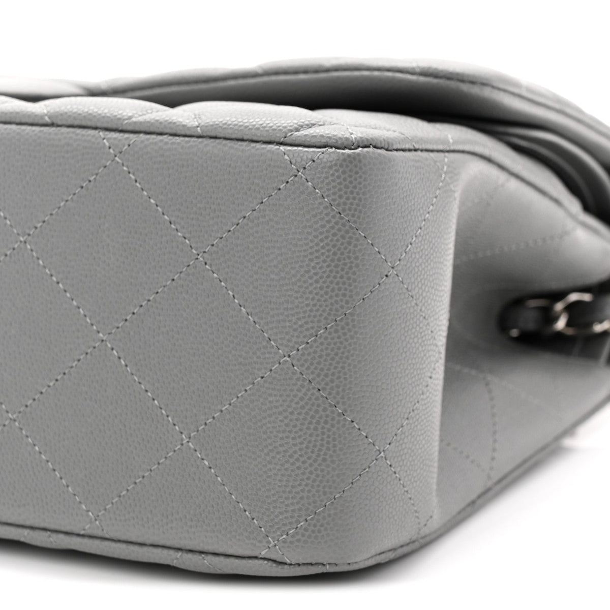 Caviar Quilted Jumbo Double Flap Grey