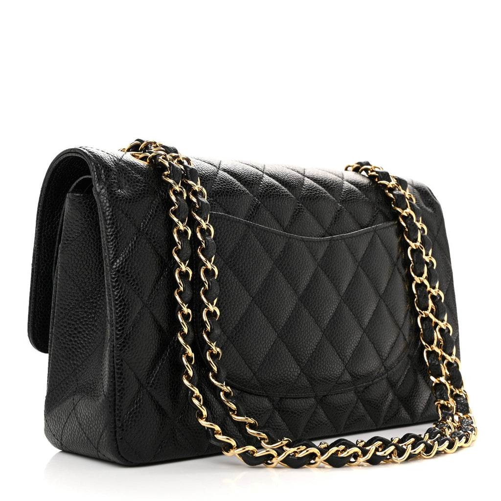 Caviar Quilted Medium Double Flap Black