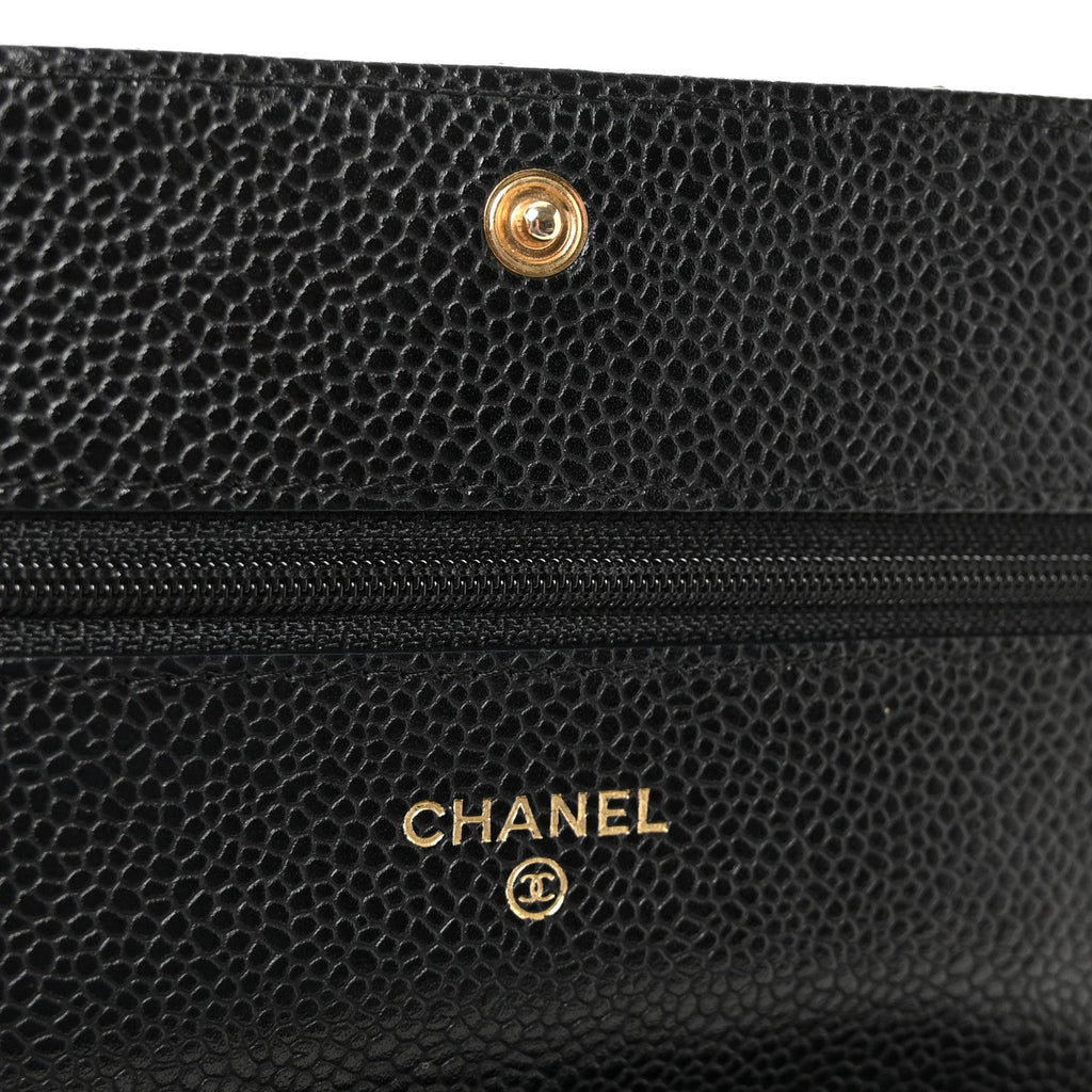 Caviar Quilted Wallet on Chain WOC Black