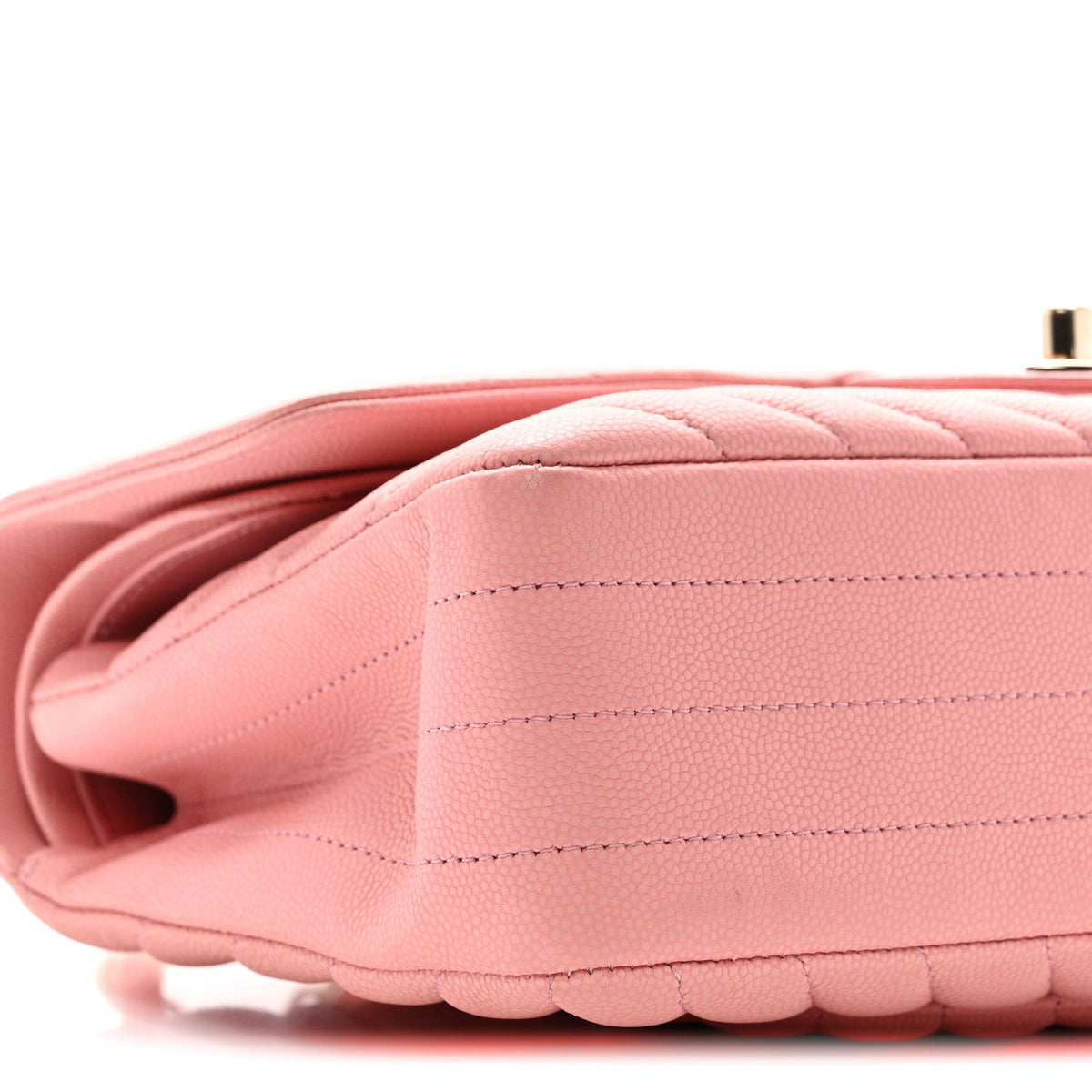 Caviar Flat Chevron Quilted Medium Double Flap Pink