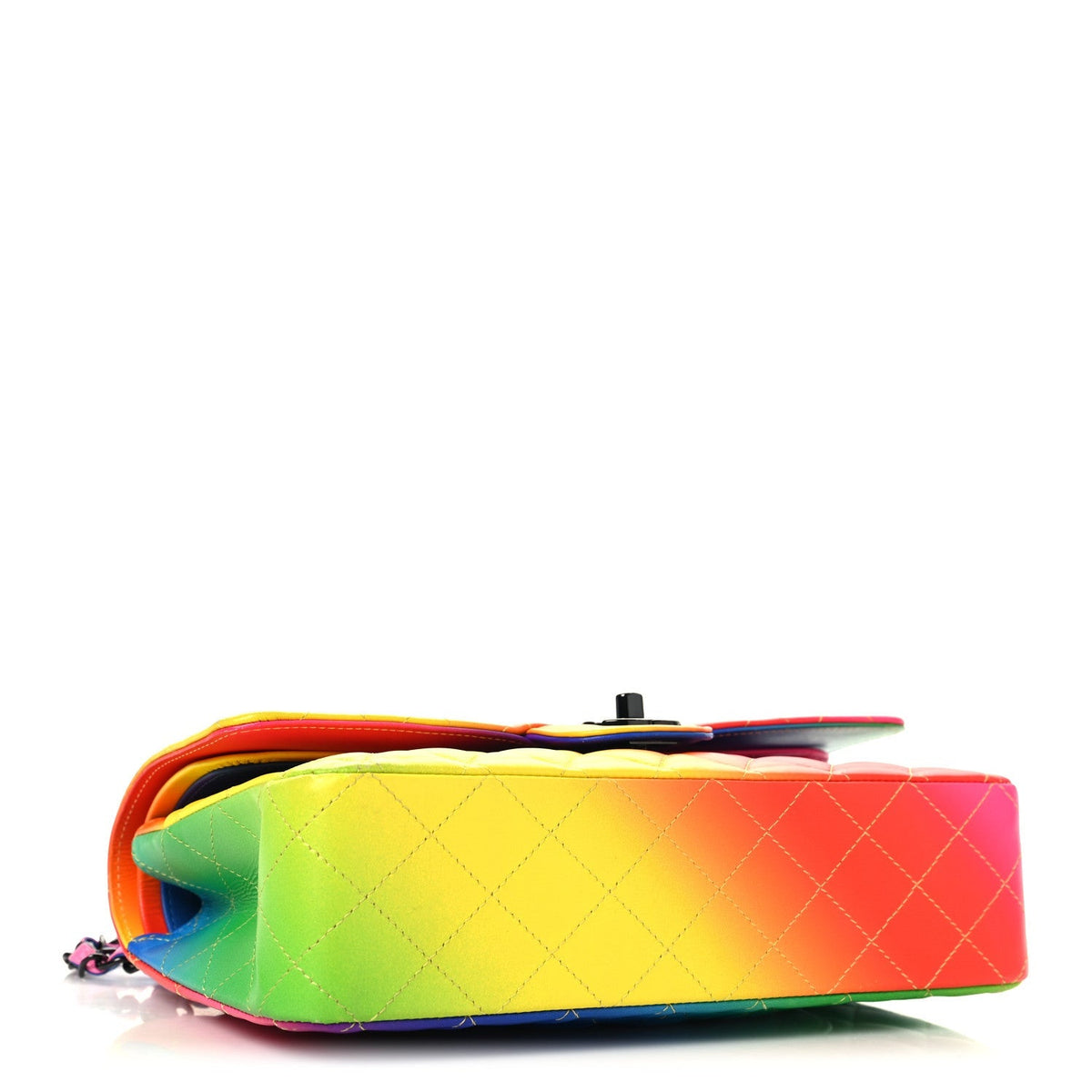 Calfskin Quilted Medium Rainbow Double Flap Multicolor