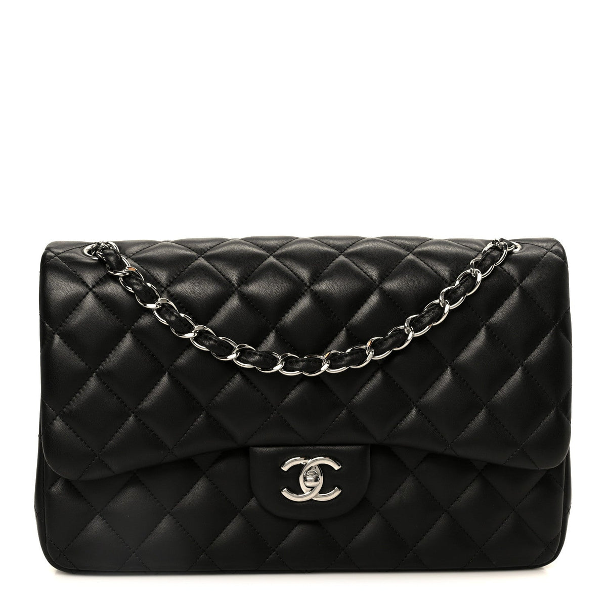Lambskin Quilted Jumbo Double Flap Black