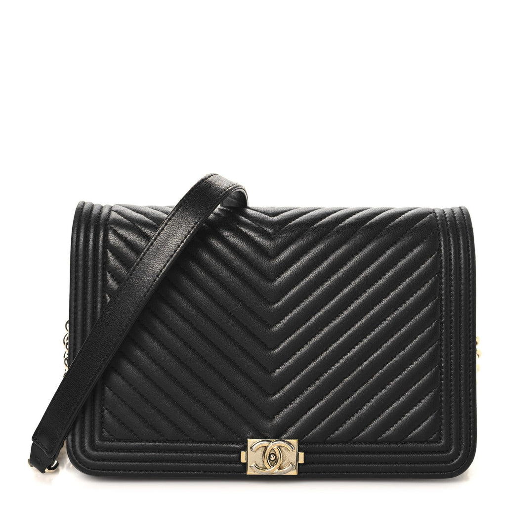 Lambskin Chevron Boy Wallet On Chain WOC Black