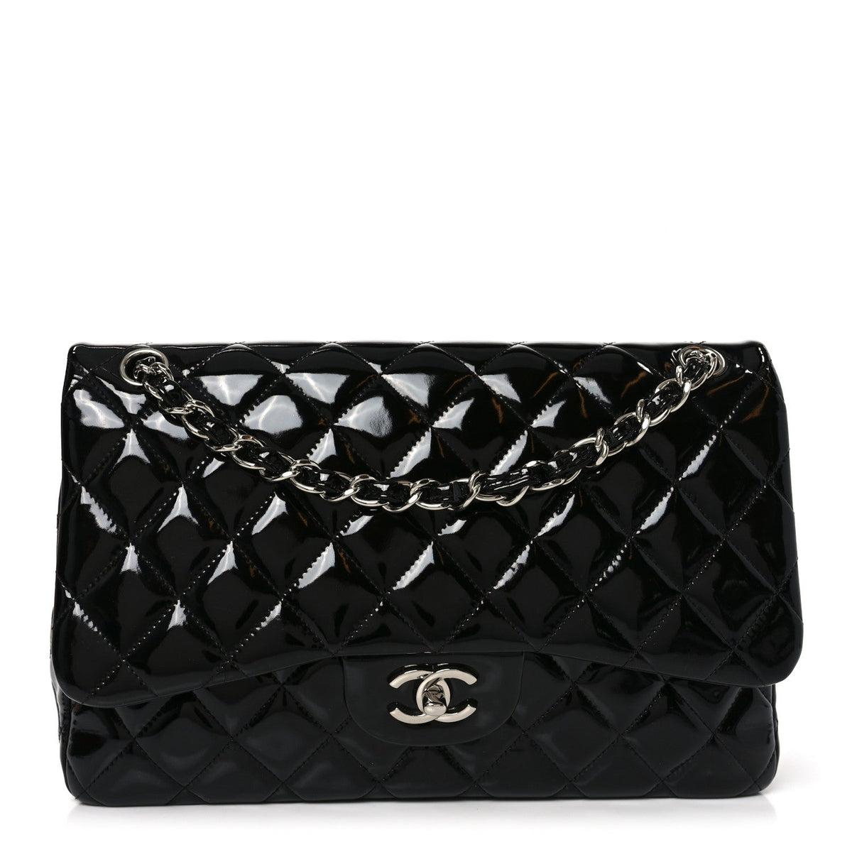 Patent Quilted Jumbo Double Flap Black