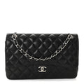 Lambskin Quilted Jumbo Double Flap Black