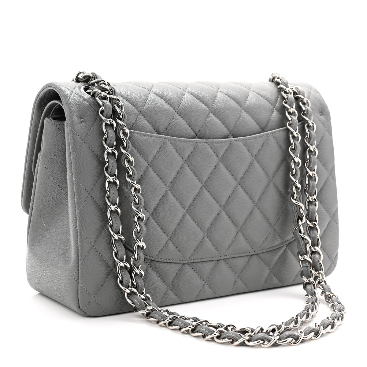 Caviar Quilted Jumbo Double Flap Grey