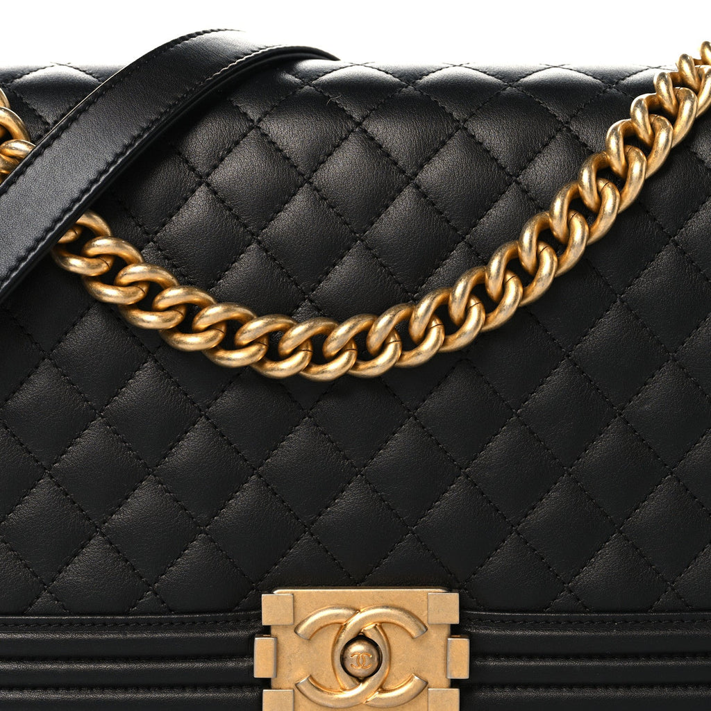 Calfskin Quilted New Medium Boy Flap Black