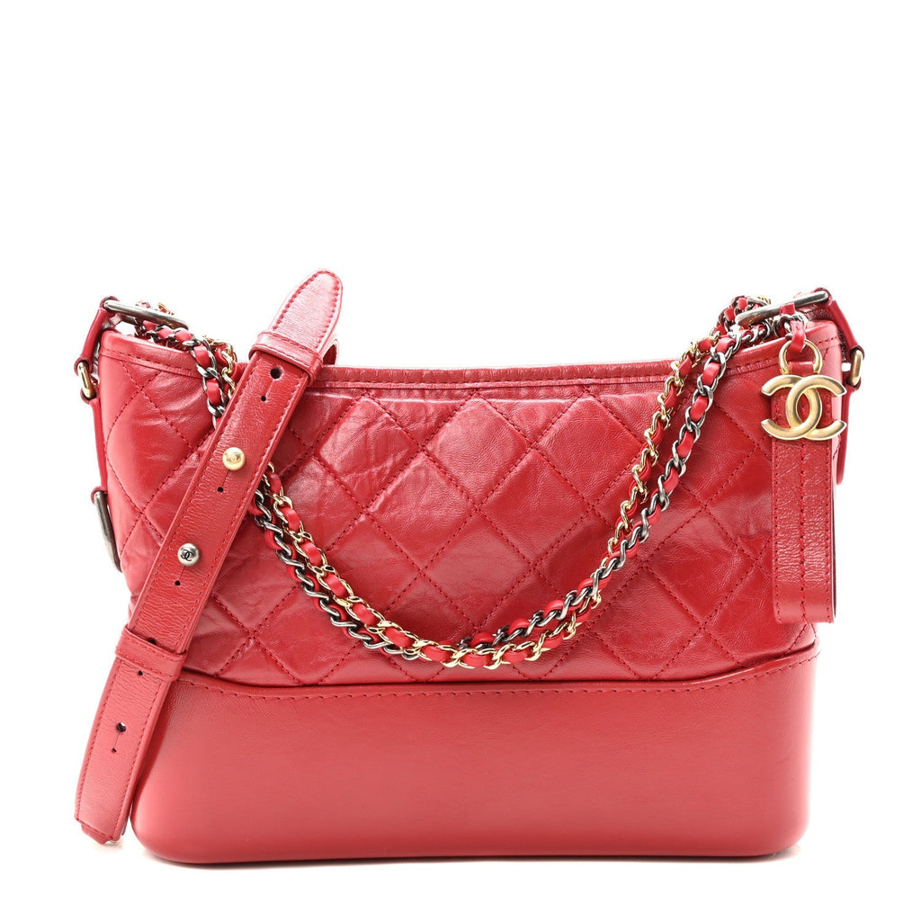 Aged Calfskin Quilted New Medium Gabrielle Hobo Red