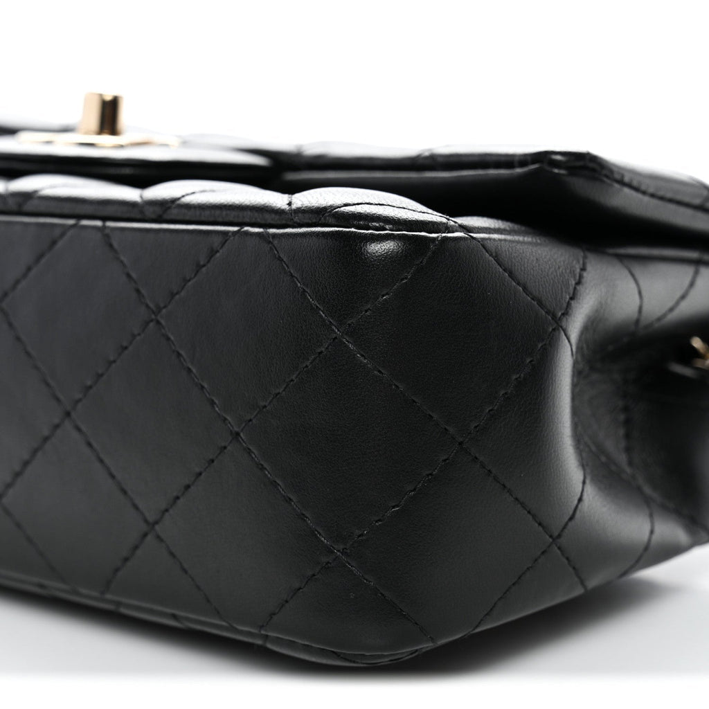 Lambskin Quilted Mini Rectangular Flap Black