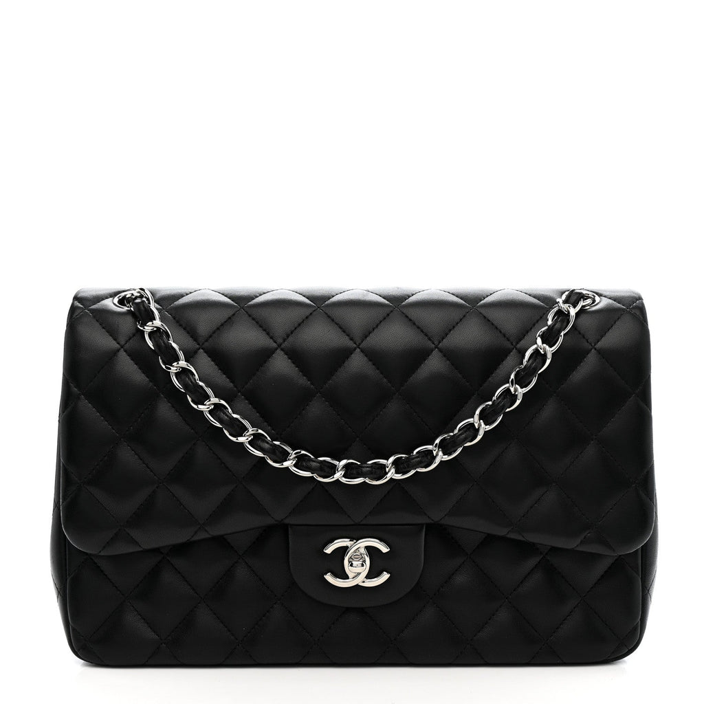 Lambskin Quilted Jumbo Double Flap Black