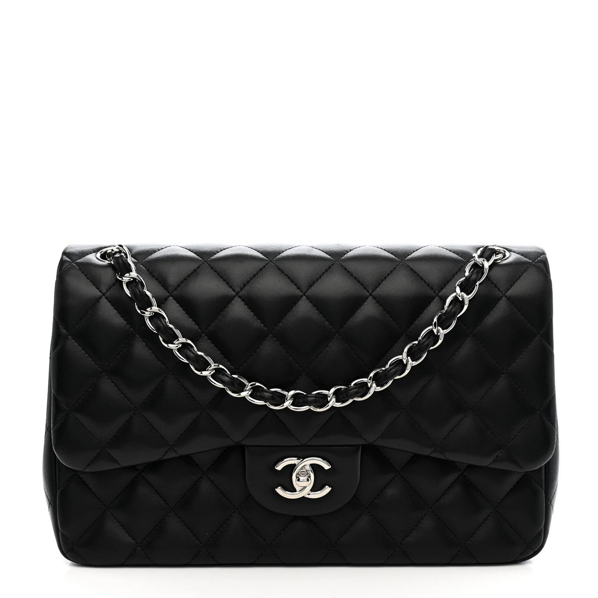 Lambskin Quilted Jumbo Double Flap Black