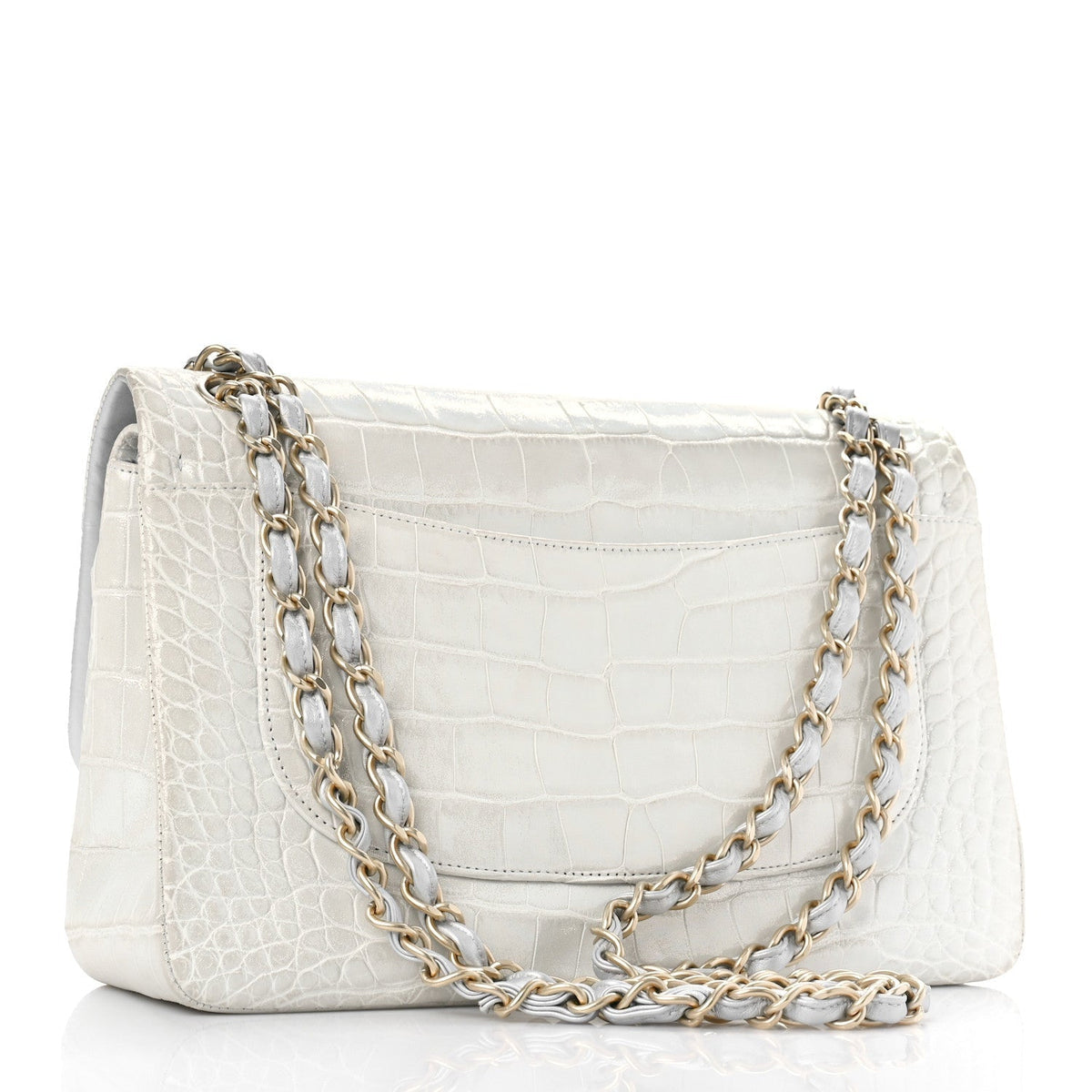 Iridescent Alligator Jumbo Double Flap Light Grey