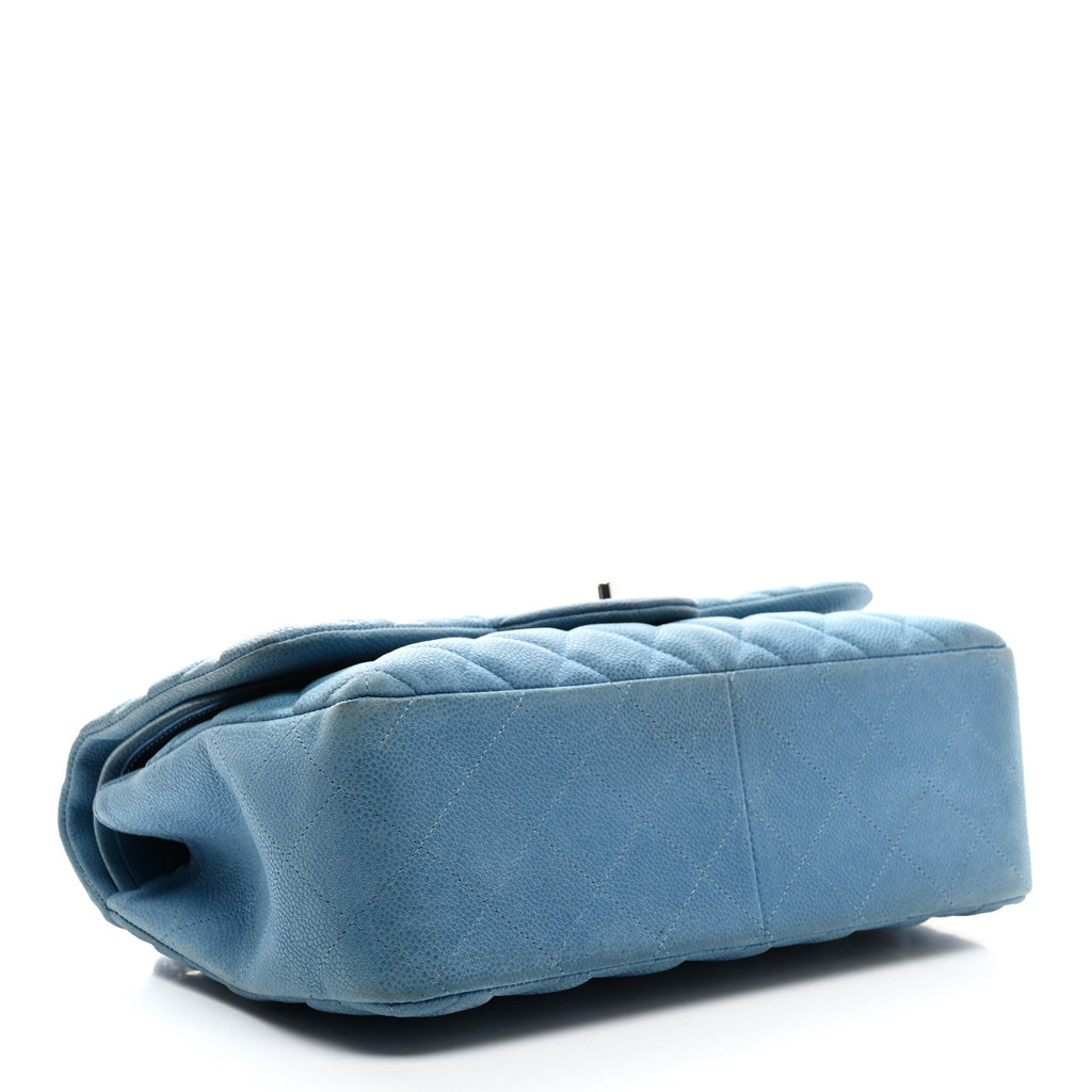 Iridescent Caviar Quilted Jumbo Double Flap Blue