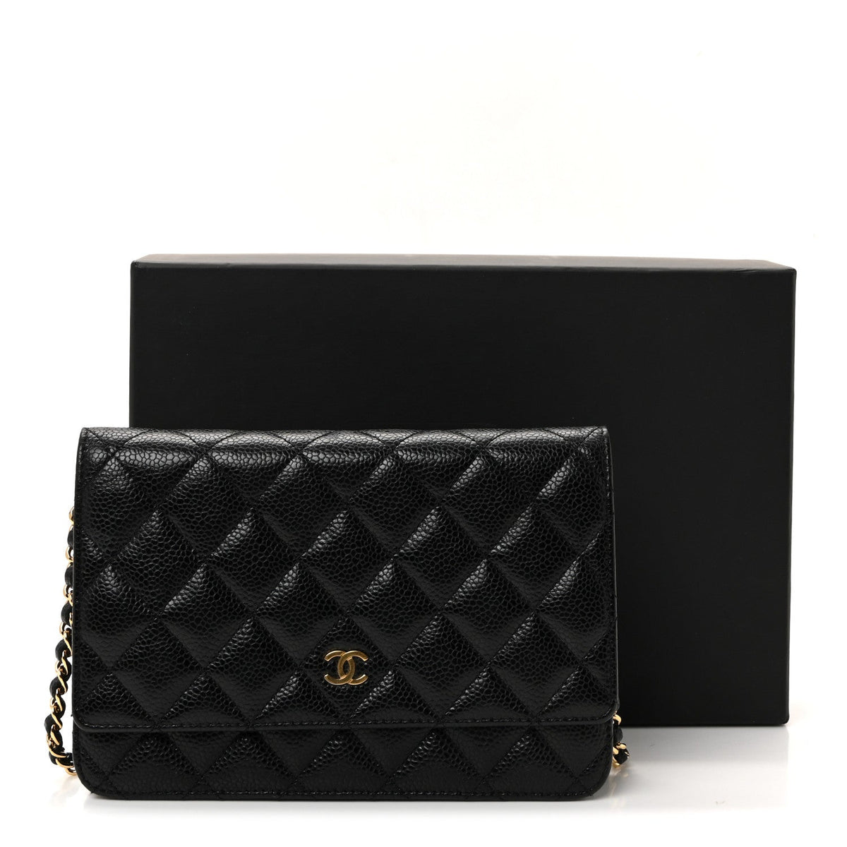 Caviar Quilted Wallet on Chain WOC Black