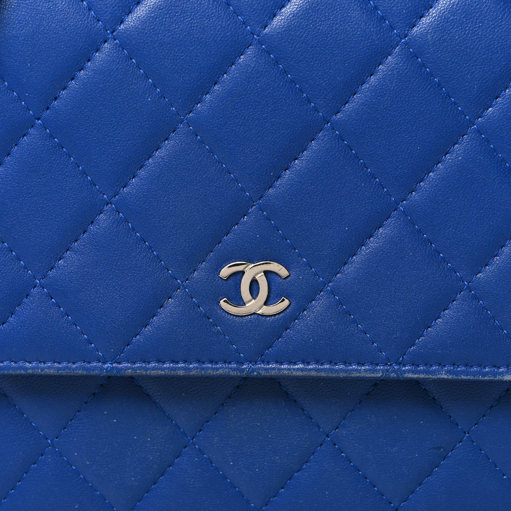 Lambskin Quilted Square Wallet On Chain WOC Blue