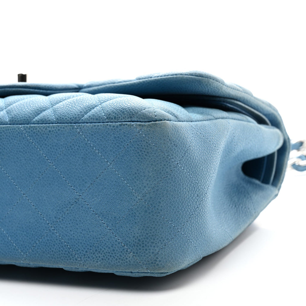 Iridescent Caviar Quilted Jumbo Double Flap Blue
