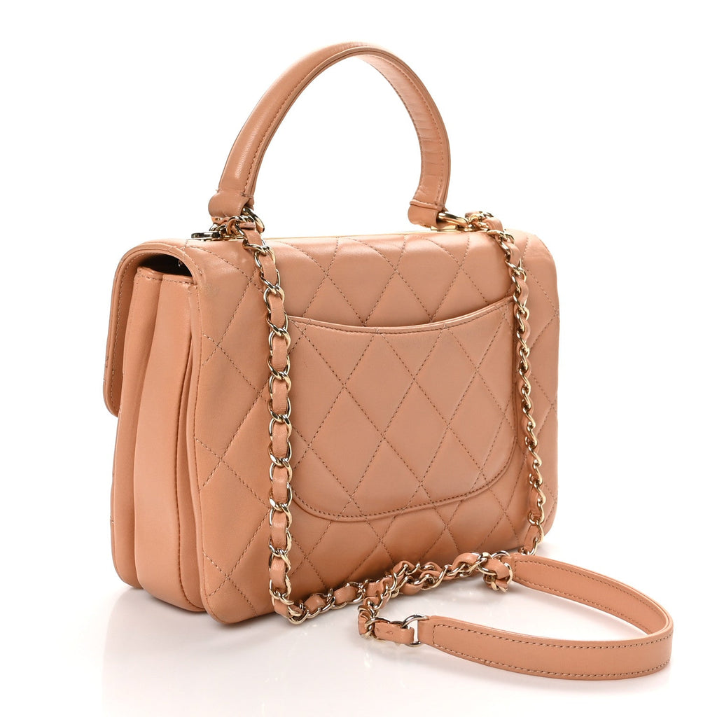 Lambskin Quilted Small Trendy CC Dual Handle Flap Bag Camel