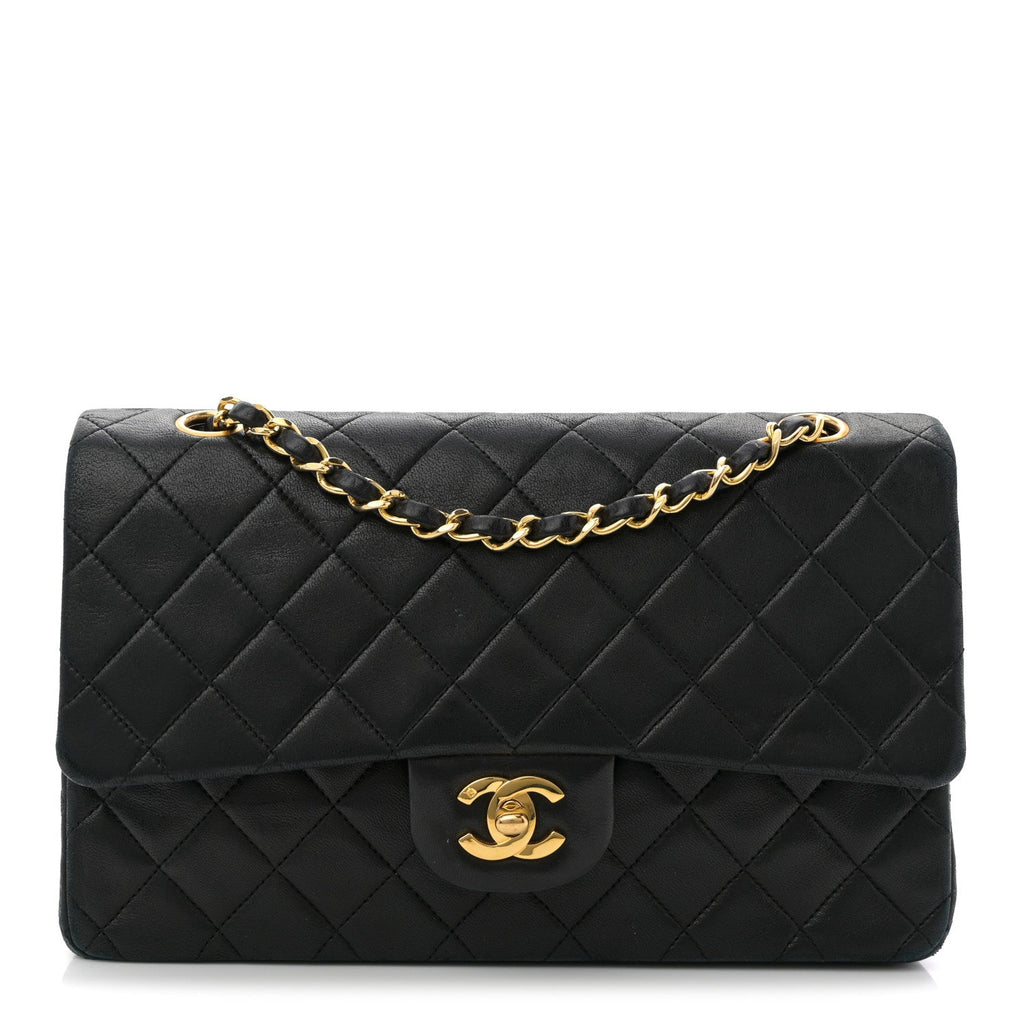 Lambskin Quilted Medium Double Flap Black