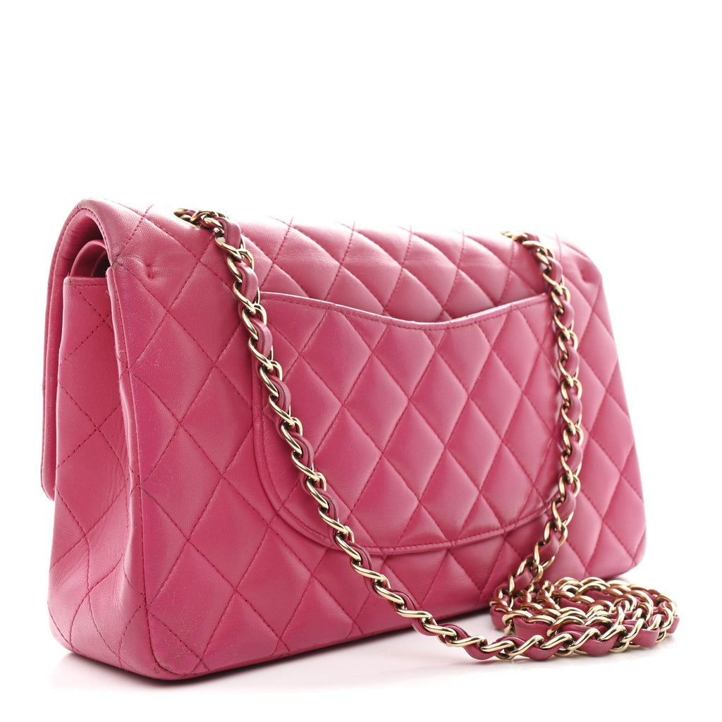 Lambskin Quilted Medium Double Flap Fuchsia