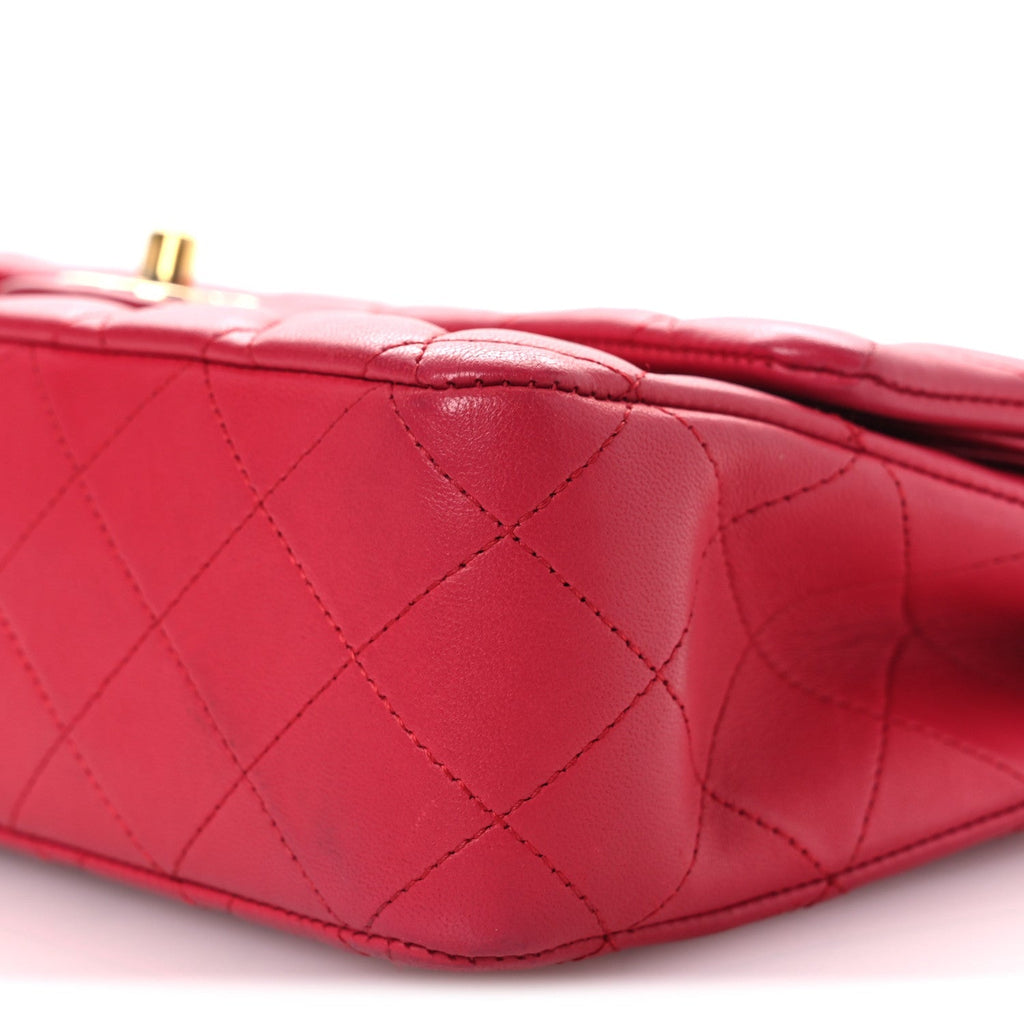 Lambskin Quilted Medium Double Flap Red