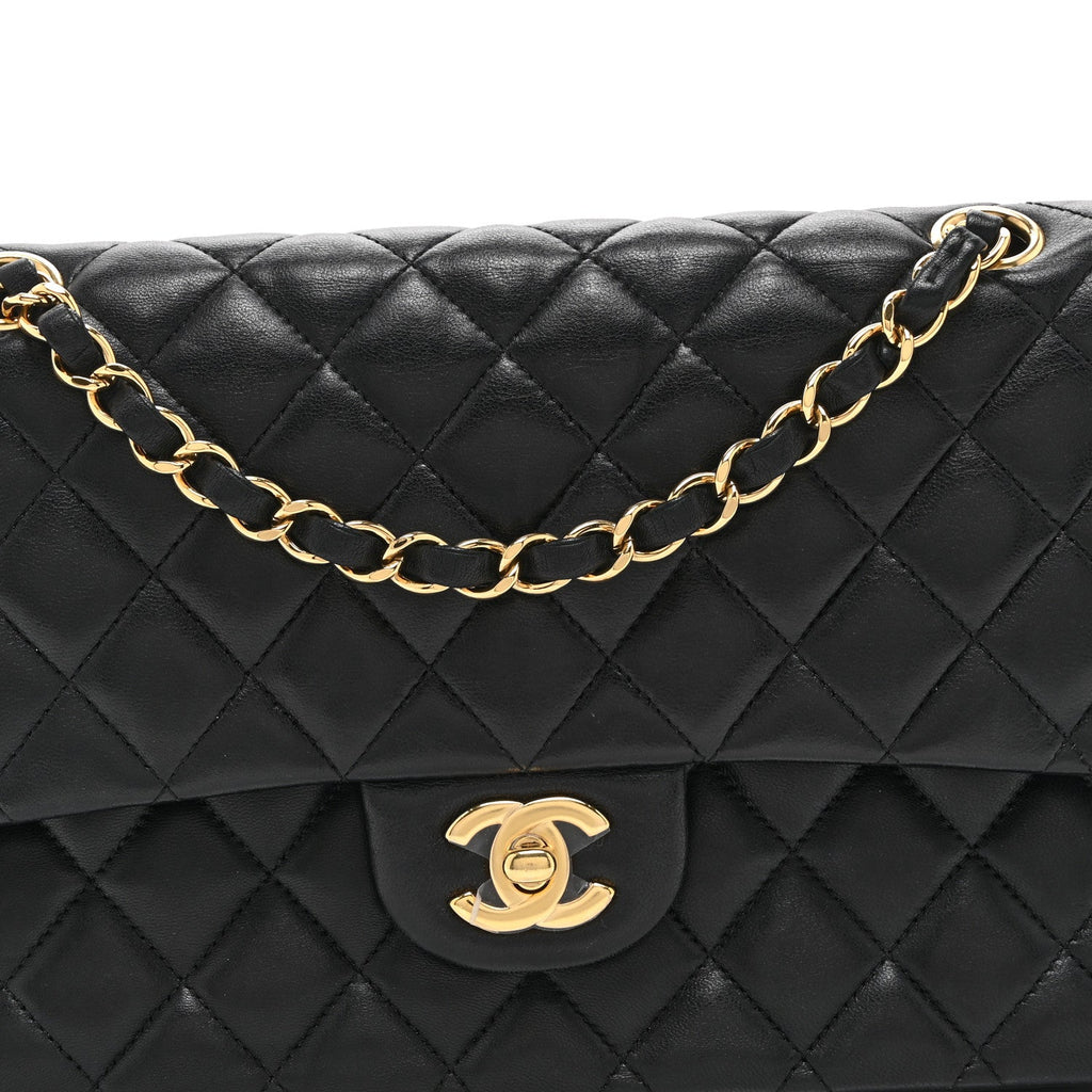 Lambskin Quilted Medium Double Flap Black