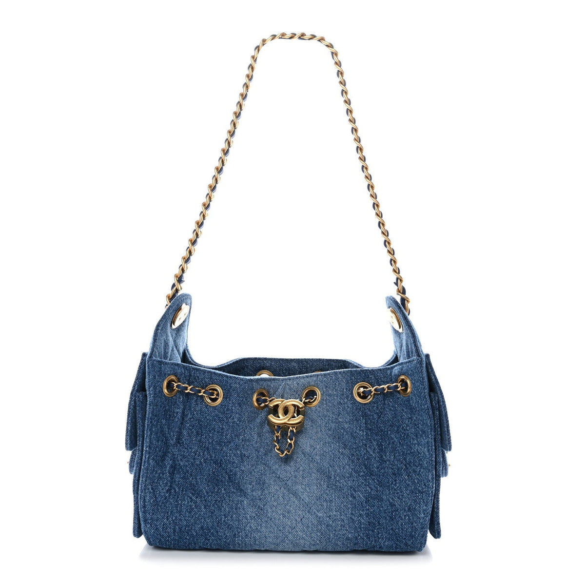 Washed Denim Quilted Mini Chanel 25 Handbag Blue