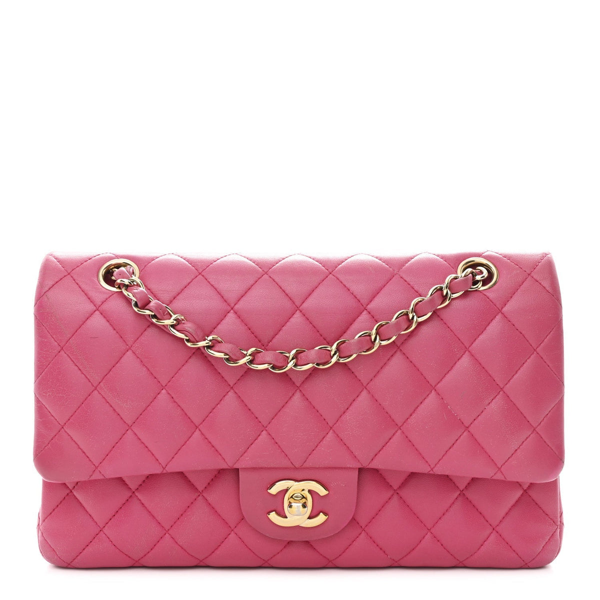 Lambskin Quilted Medium Double Flap Fuchsia