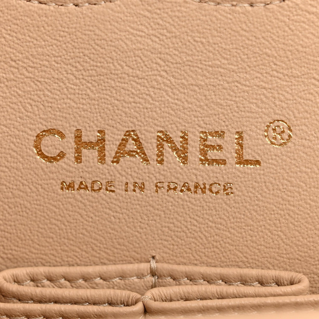 Lambskin Quilted Medium Double Flap Beige