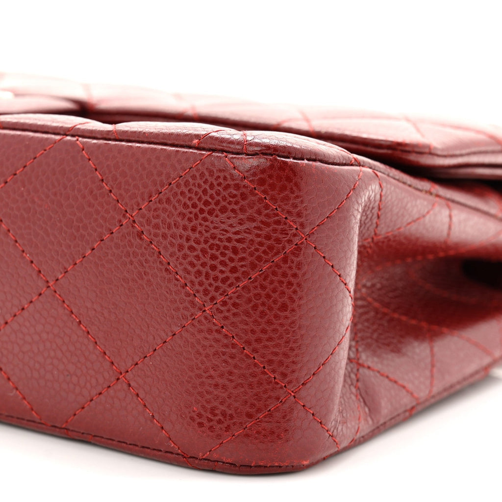Caviar Quilted Medium Double Flap Burgundy