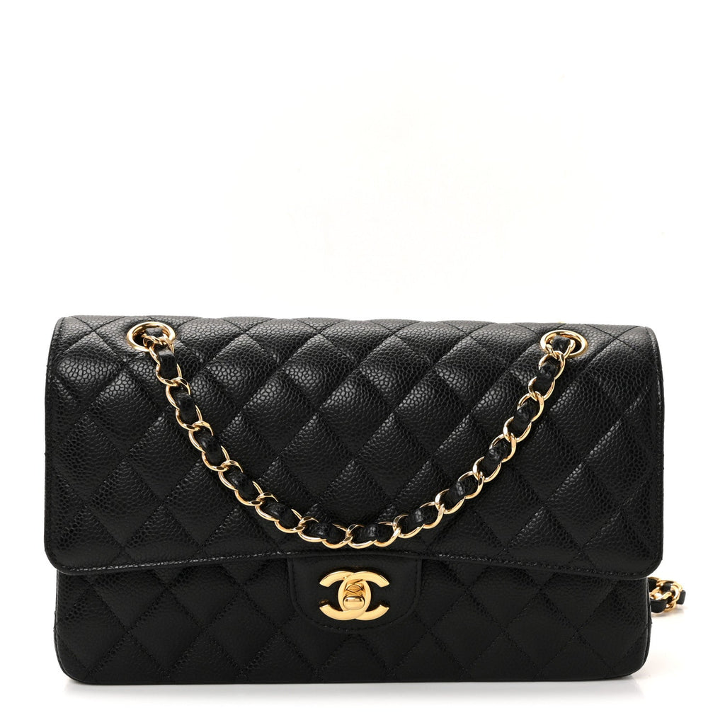 Caviar Quilted Medium Double Flap Black