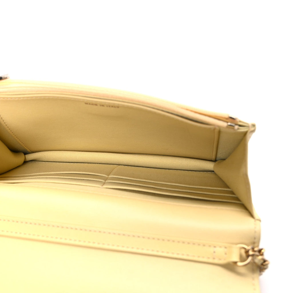 Lambskin Quilted Enamel Wallet On Chain WOC Yellow