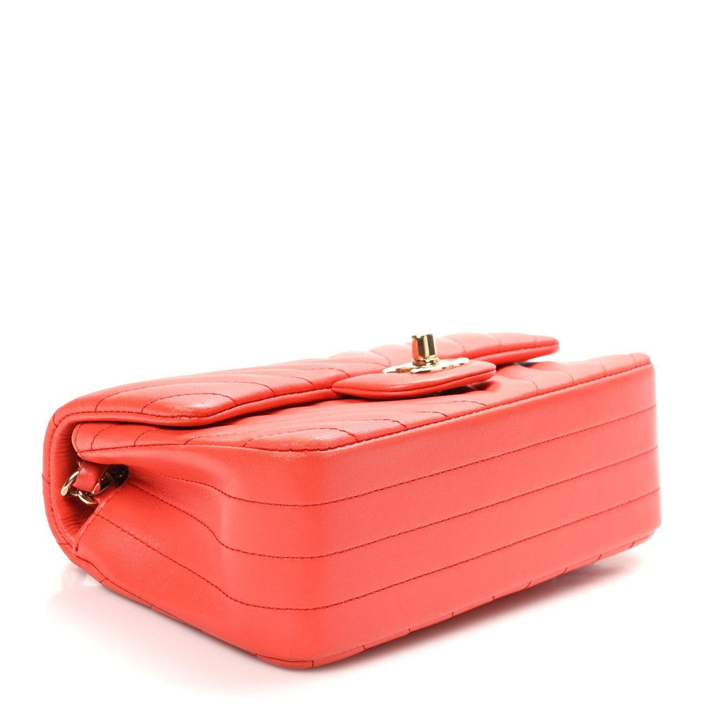 Lambskin Chevron Quilted Mini Rectangular Flap Red