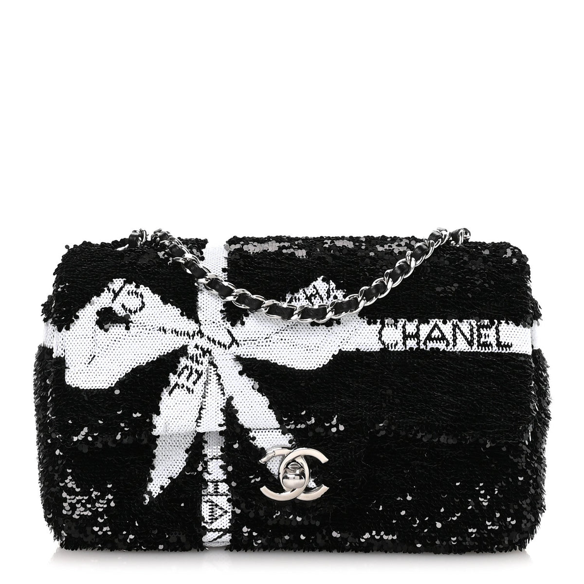 Sequin Ribbon Small Rectangular Flap Black White