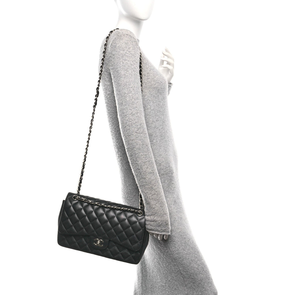Lambskin Quilted Jumbo Double Flap Black