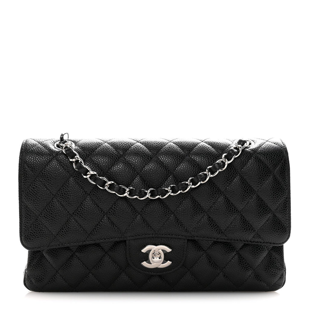 Caviar Quilted Medium Double Flap Black