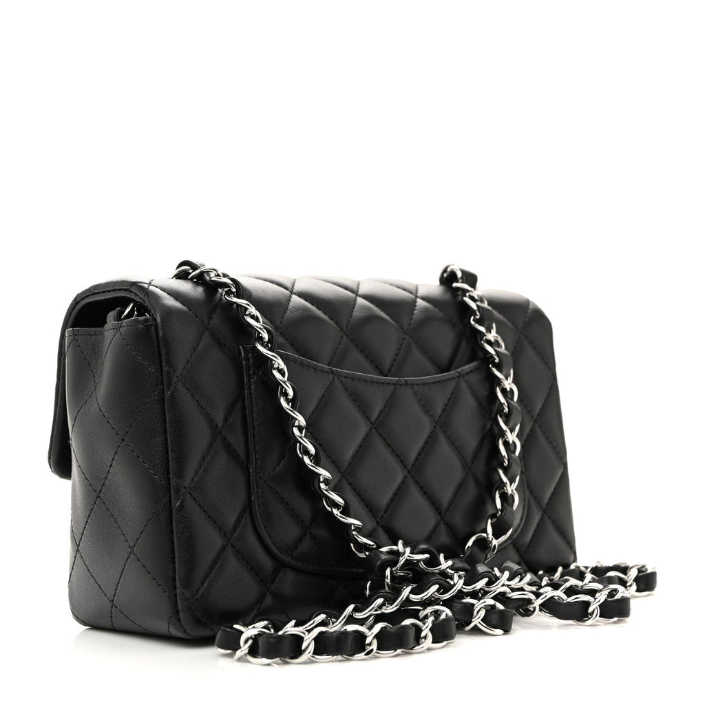 Lambskin Quilted Mini Rectangular Flap Black