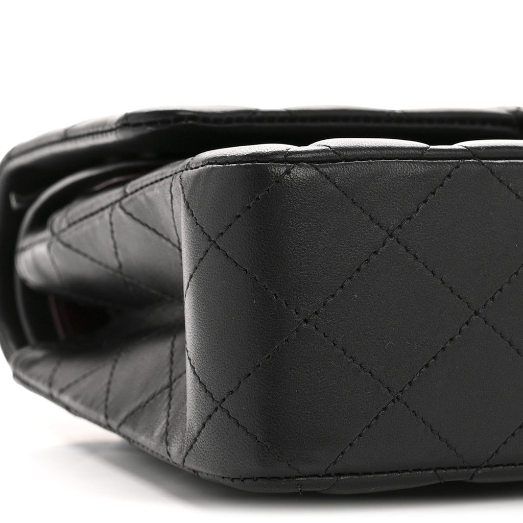 Lambskin Quilted Medium Double Flap Black