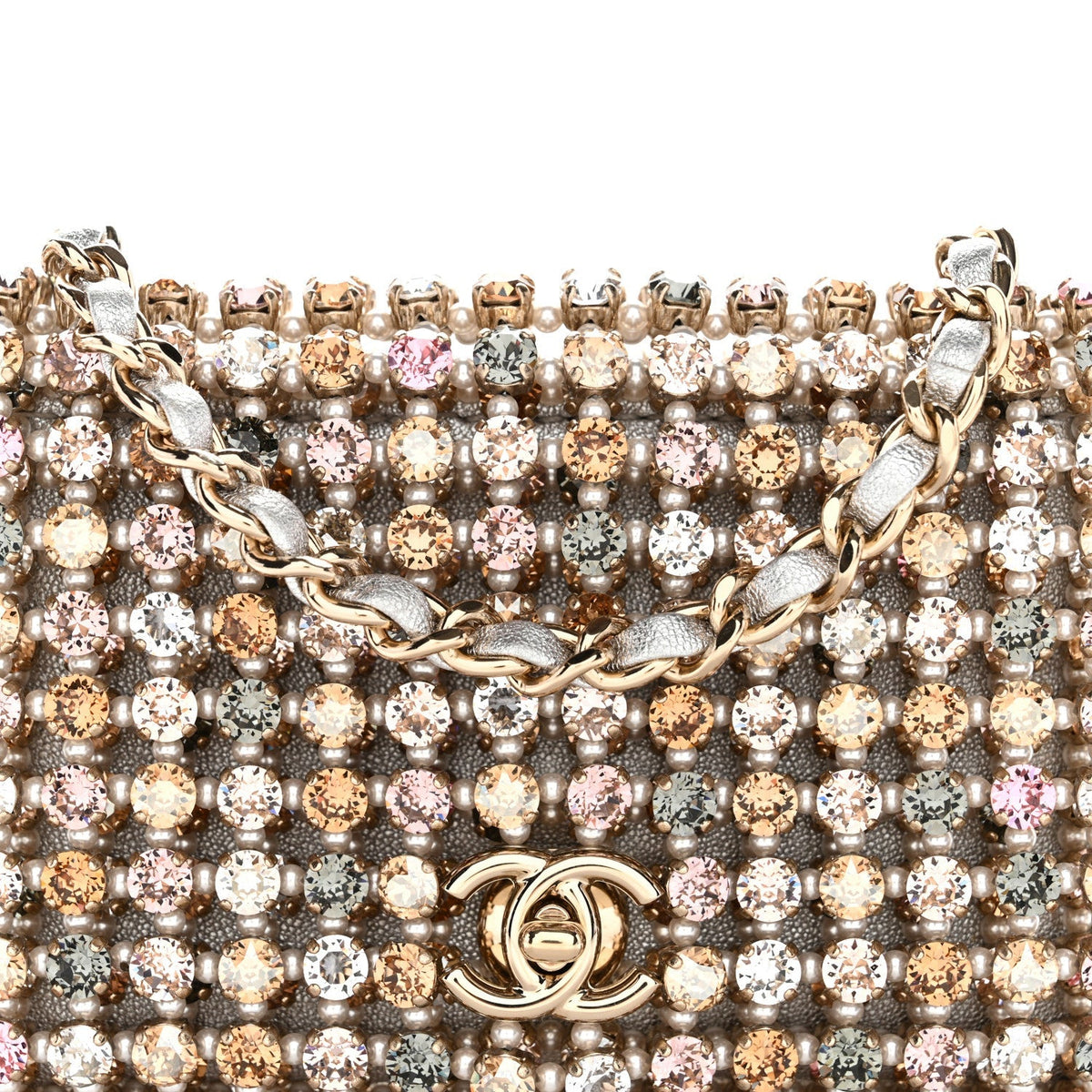Metal Pearl Minaudiere CC Mini Evening Bag Multicolor