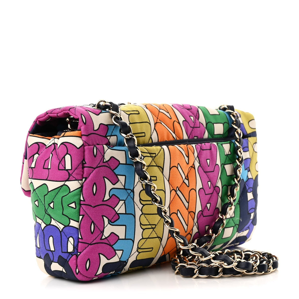 Printed Fabric Quilted Logo Single Flap Bag Multicolor